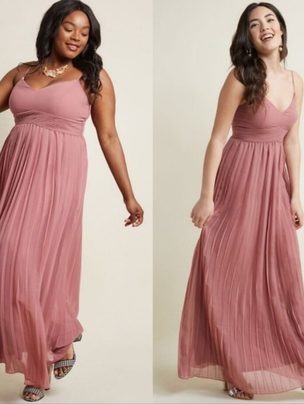 MODCLOTH Womens Pink Pleated Smocked Flowy Chiffon Maxi Dress. Sz L Fairy